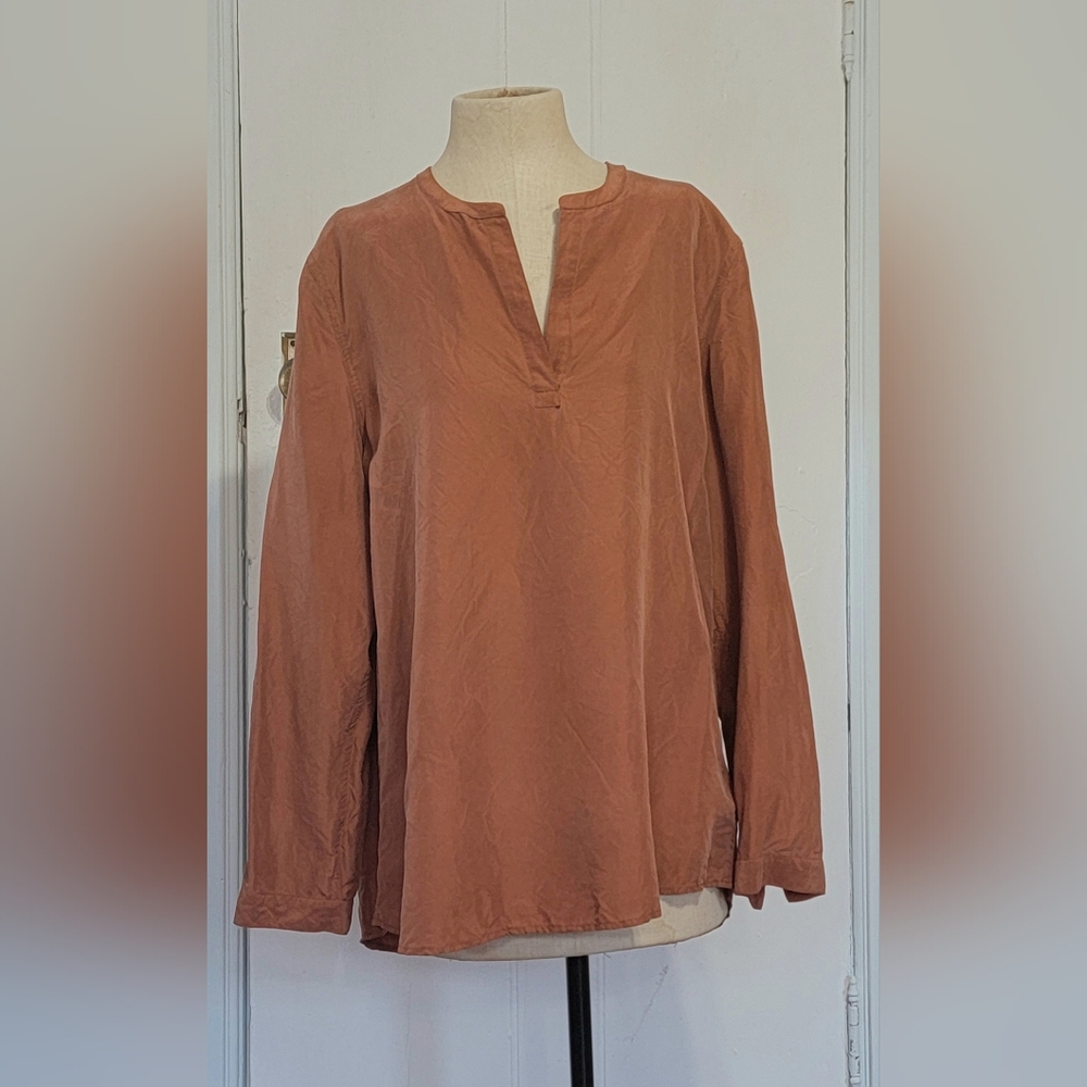 Garnet Hill Silk Clay V-Neck Tunic
